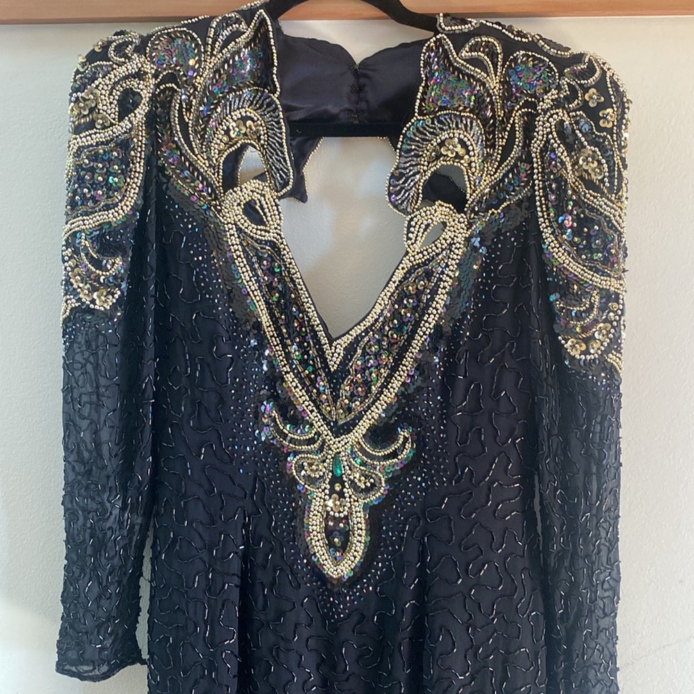 Vintage hand beaded 100% silk evening gown 80s 90s